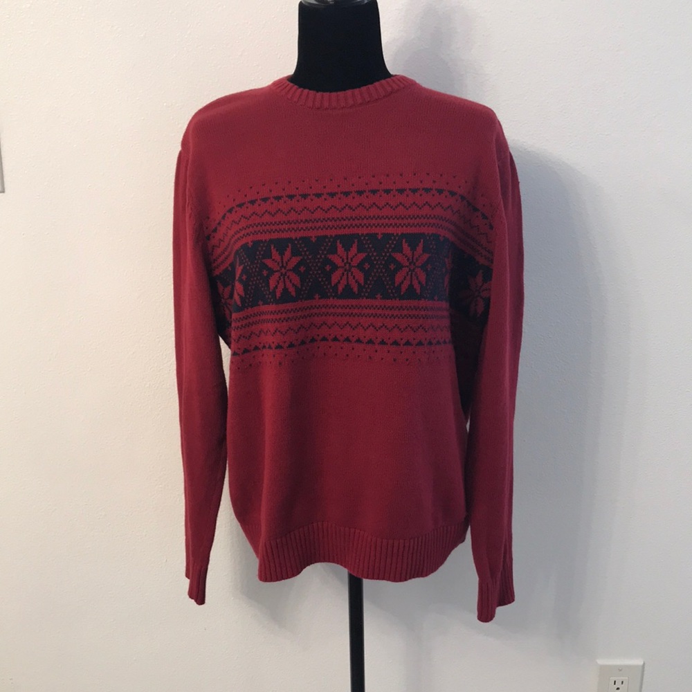 Burgundy and Navy Nautica Sweater Size Medium 100% Cotton